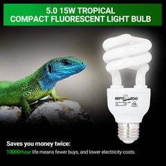 REPTI ZOO UVB light 5.0 15W emitted rays brighten rainforest habitat.