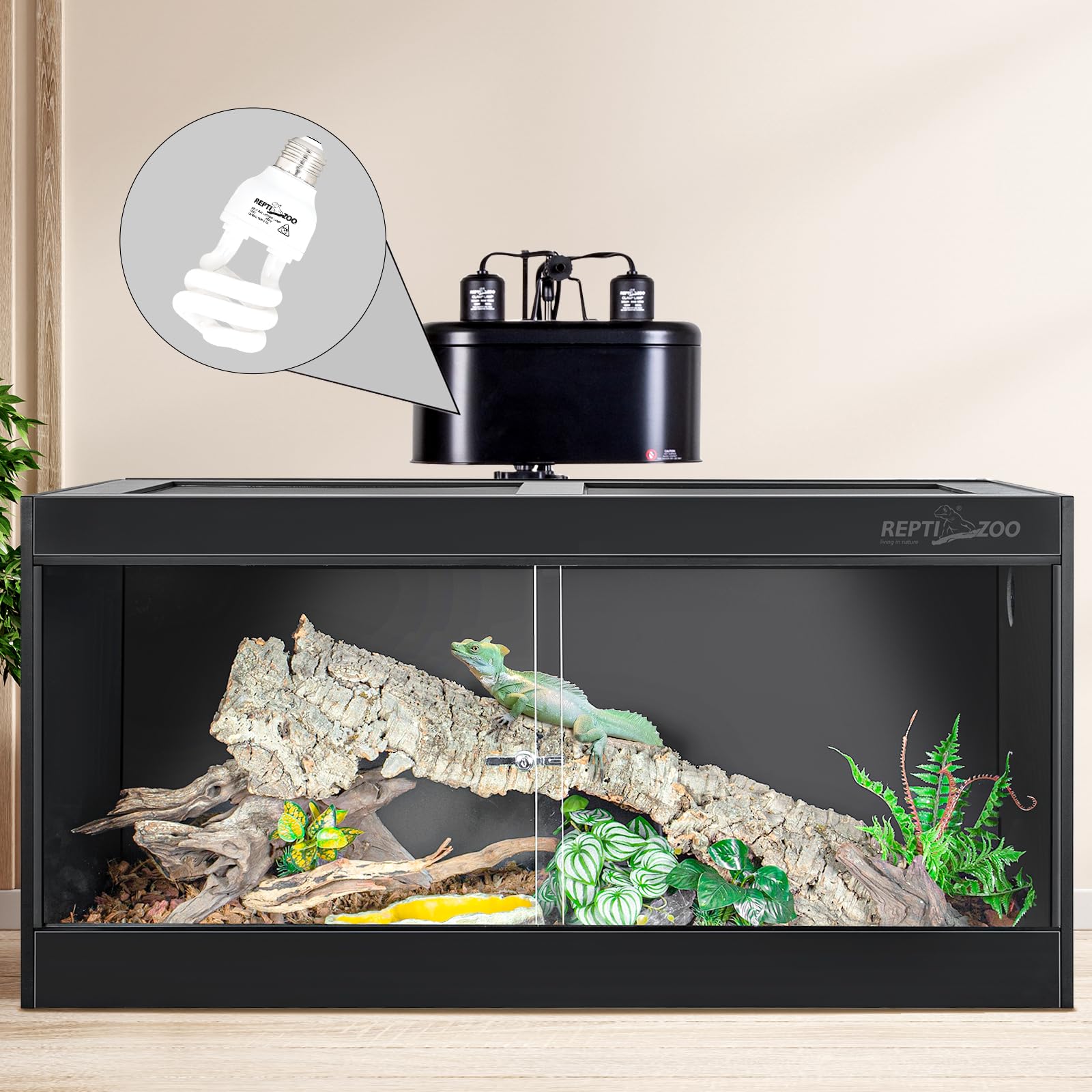REPTI ZOO UVB light 5.0 15W tropical setup for multiple species.