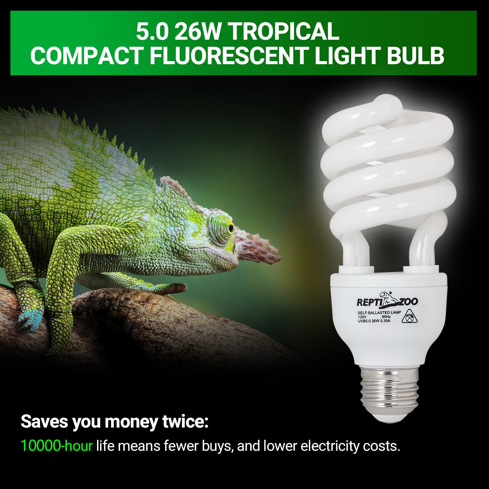 REPTI ZOO UVB lamp suitable for crested geckos, leopard geckos, and frogs