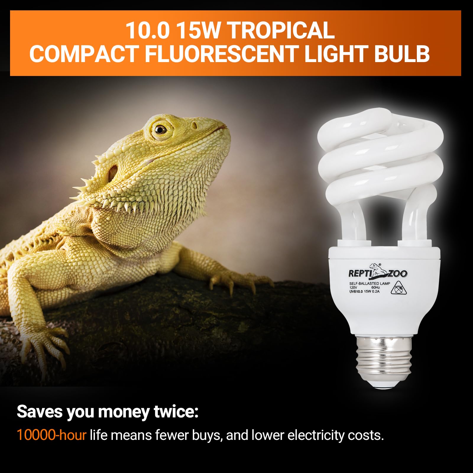 REPTI ZOO UVB light long-life design offers up to 12000 hours, minimizing replacements.