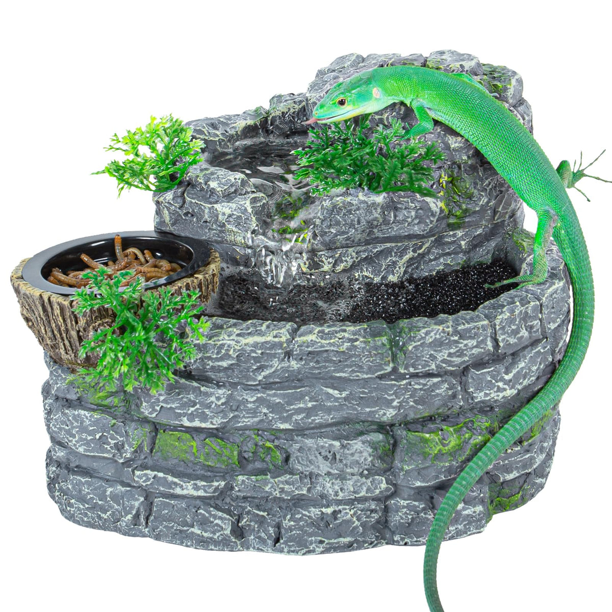 REPTI ZOO water fountain waterfall promotes natural hydration for bearded dragons.