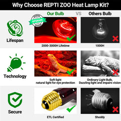 REPTI ZOO wide-application heat supports reptiles and birds like bearded dragons.