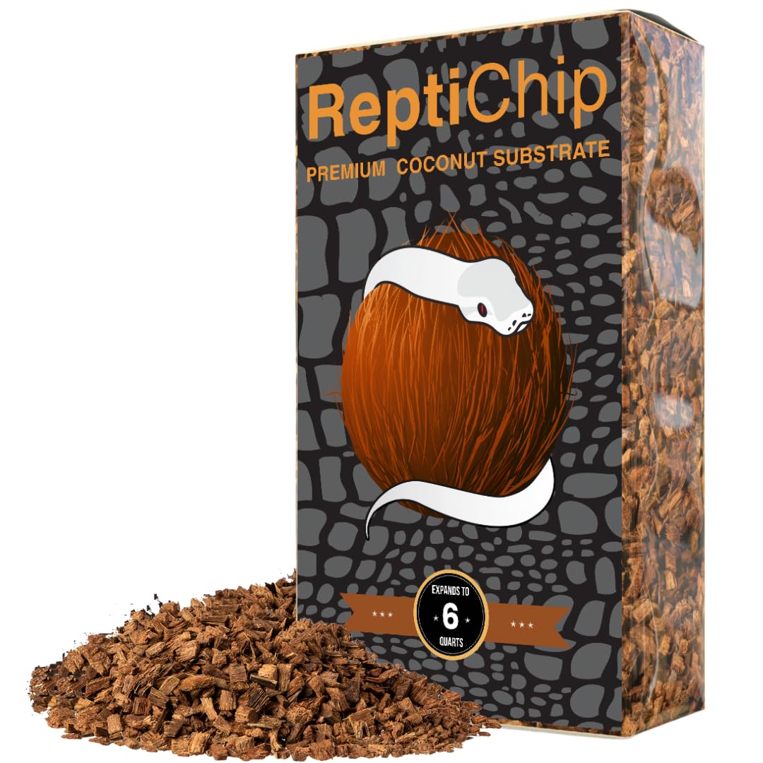 ReptiChip Premium Coconut Substrate in bag packaging, ready for arid habitats.