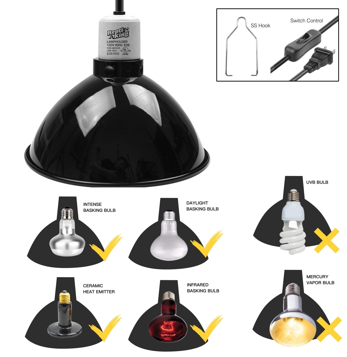ReptiKing aluminum reflector dome enhances light output and UV exposure