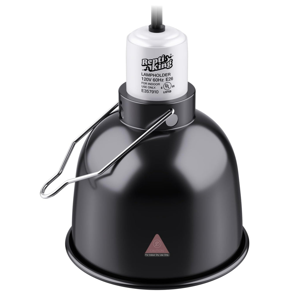 ReptiKing deep-dome UVB bulb holder increases light coverage for reptiles.