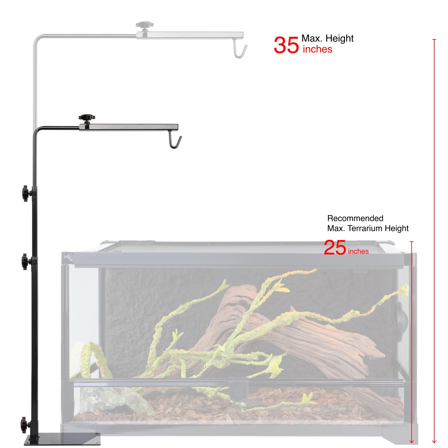 ReptiKing adjustable height pole enables flexible lamp positioning.