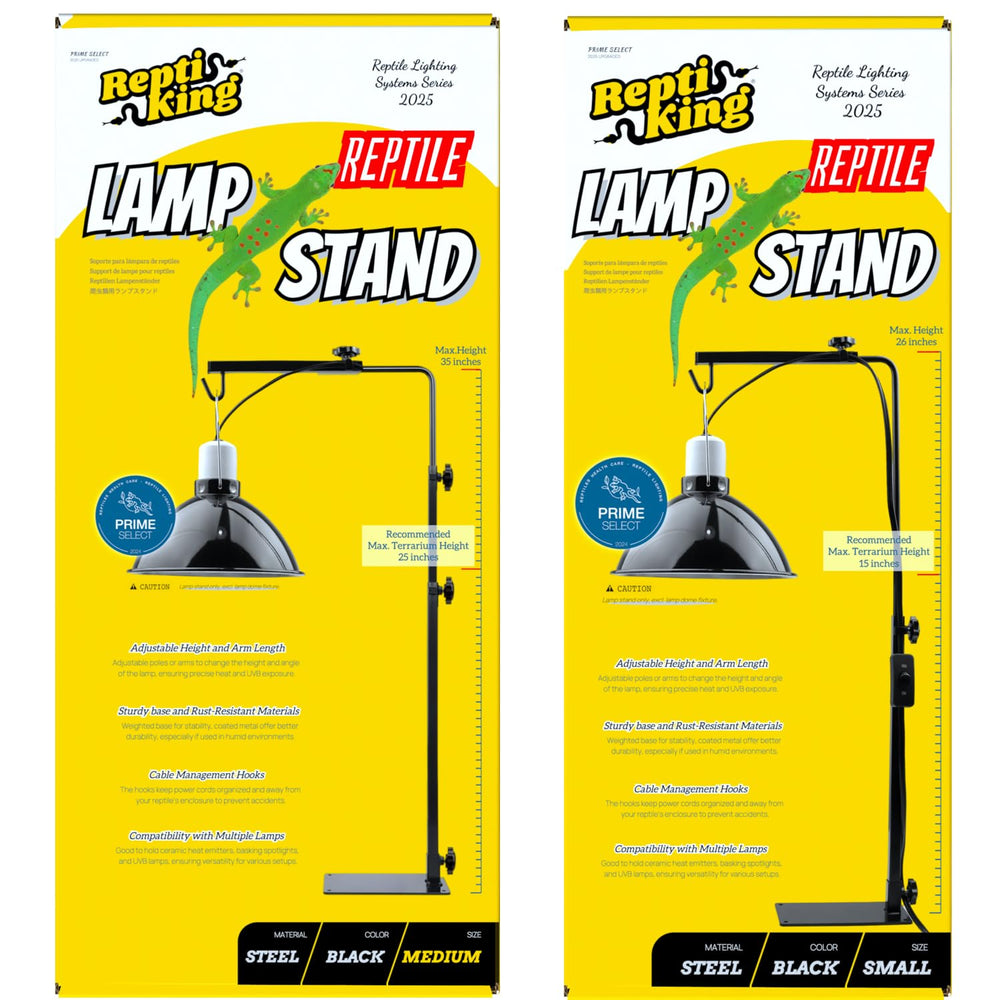 ReptiKing stand supports multiple lamps for versatile lighting setups.