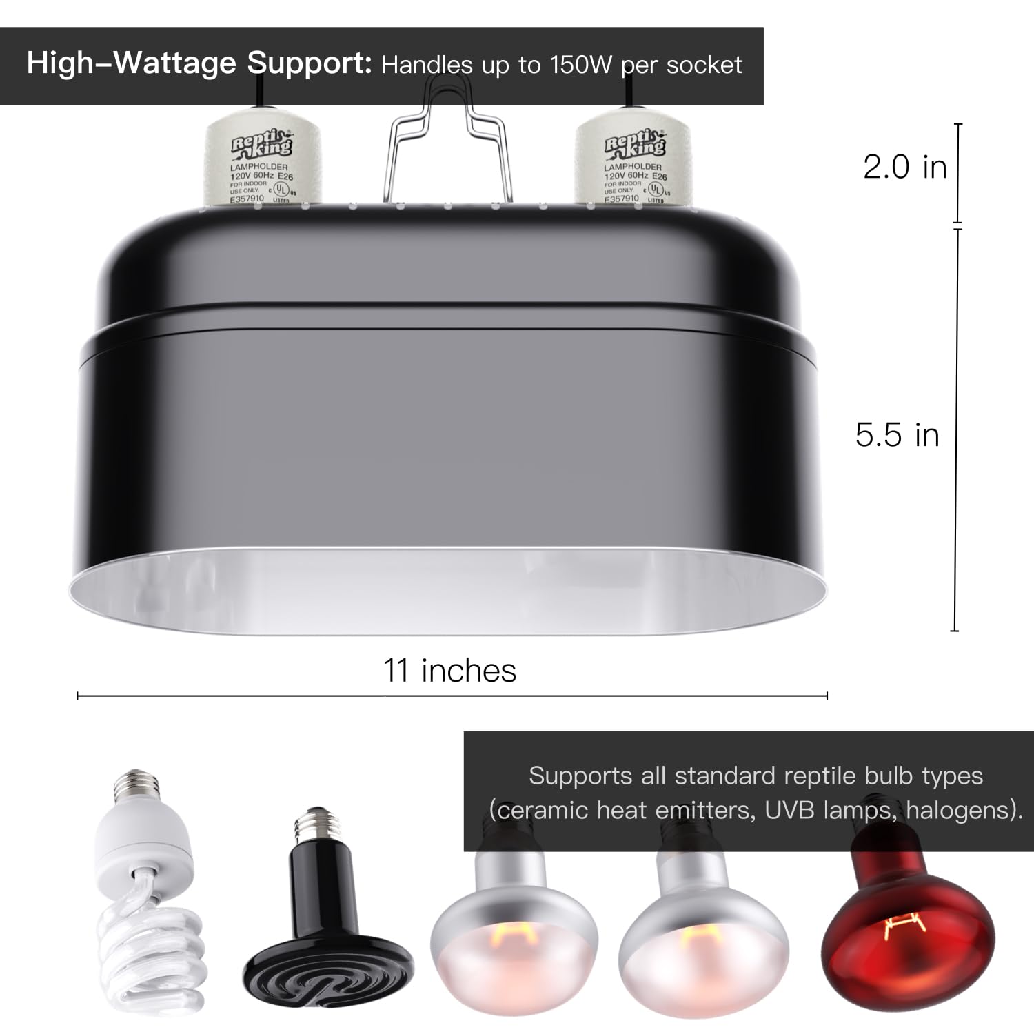 ReptiKing fixture with a long 6 ft cord and easy on/off switch