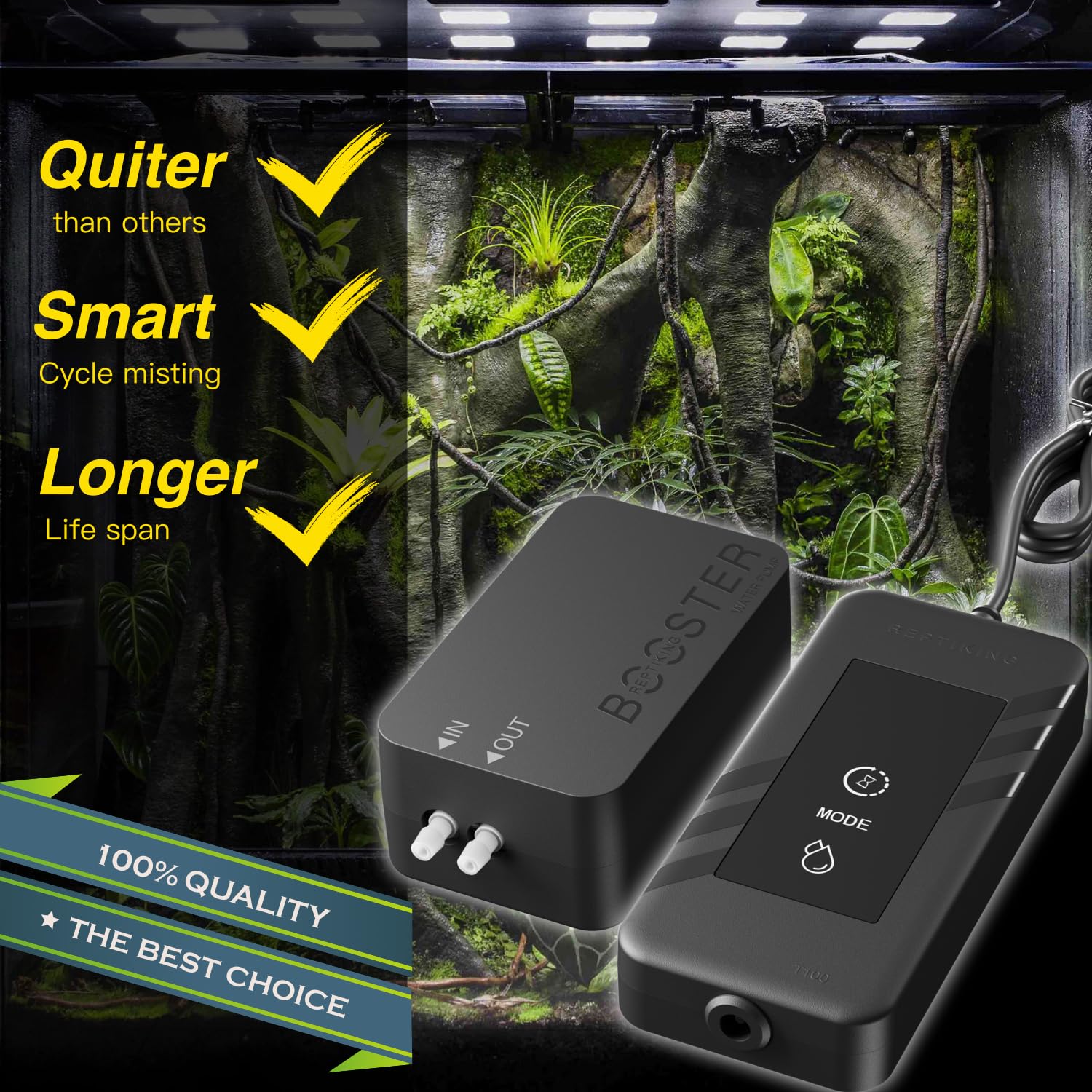 ReptiKing misting nozzles setup showing adjustable coverage for diverse enclosures