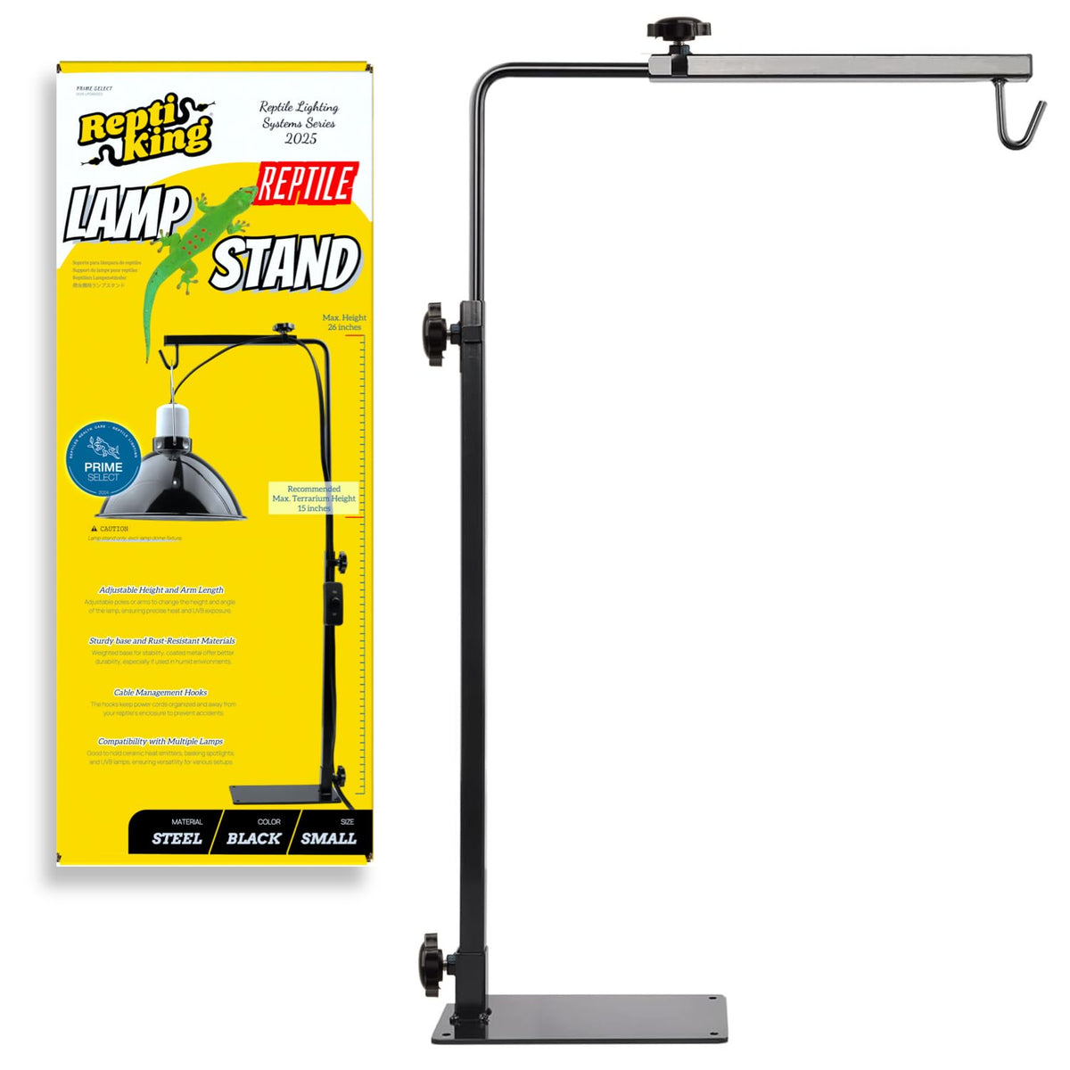 ReptiKing reptile lamp stand with stable base and fixture mount.