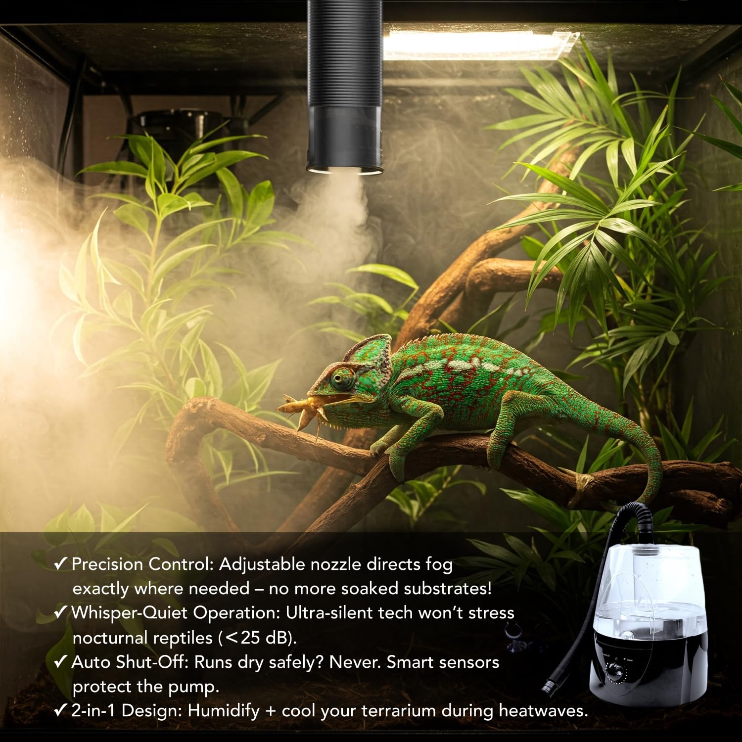 ReptiKing adjustable hose guides humidity in terrariums and vivariums