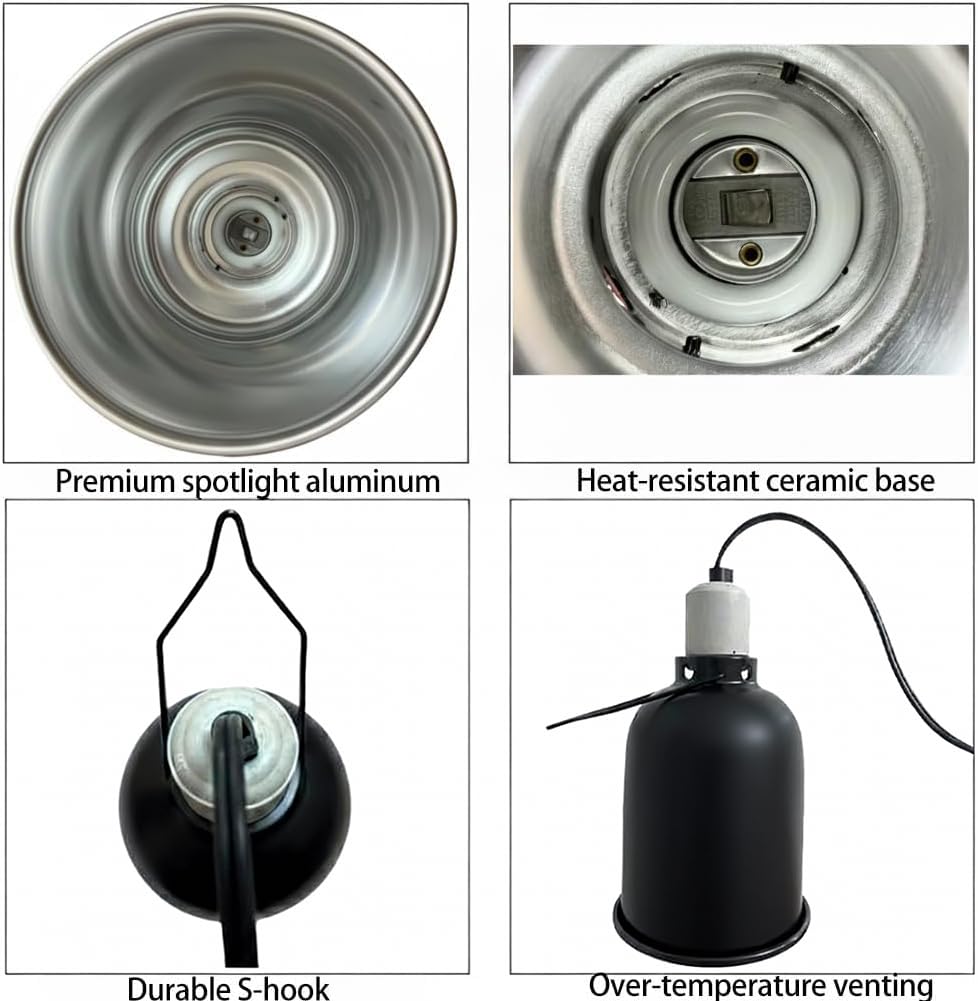 Reptilux fixture with independent switch and hanging hook for easy positioning above the terrarium.