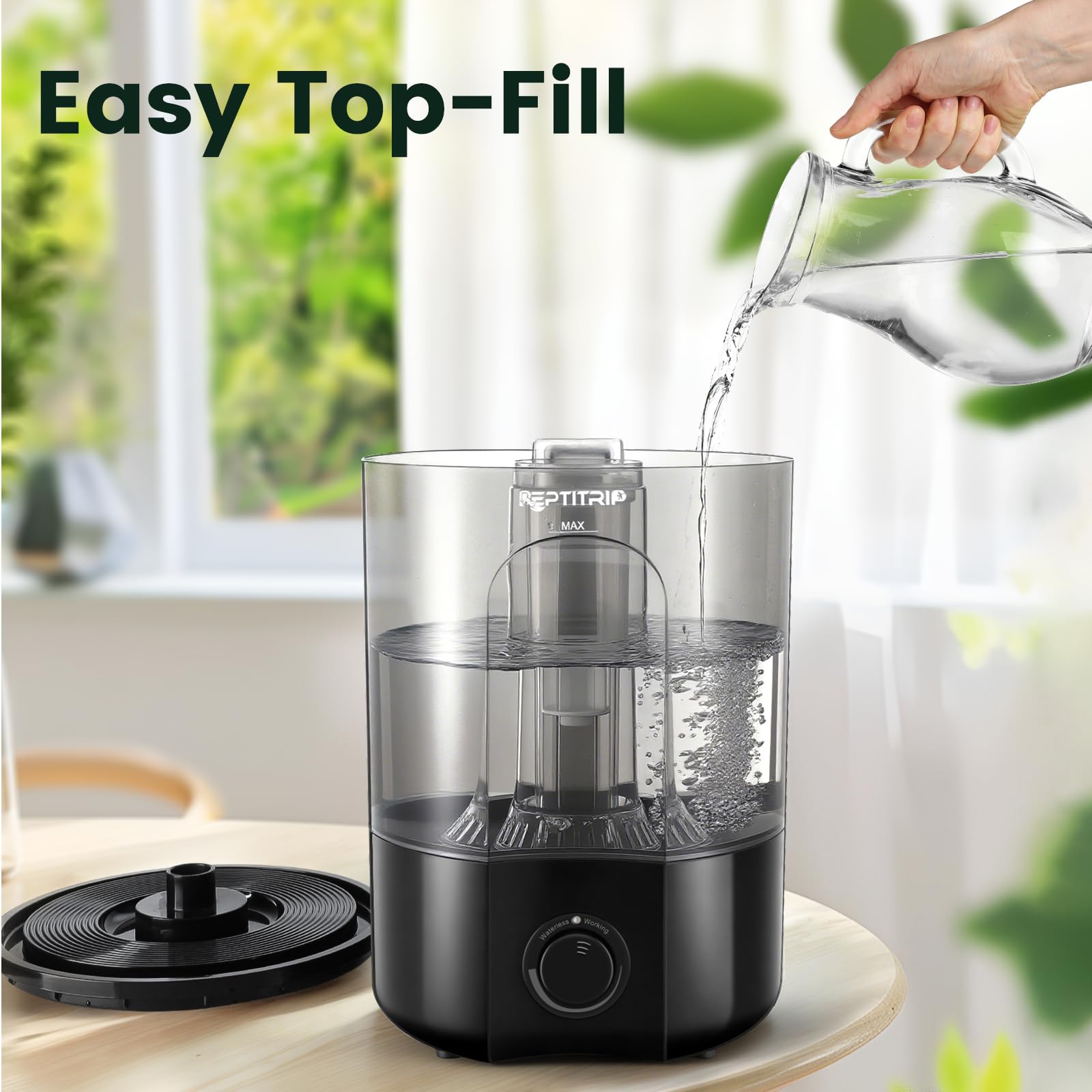 REPTITRIP 1-gallon humidifier plug-and-play installation in three simple steps.