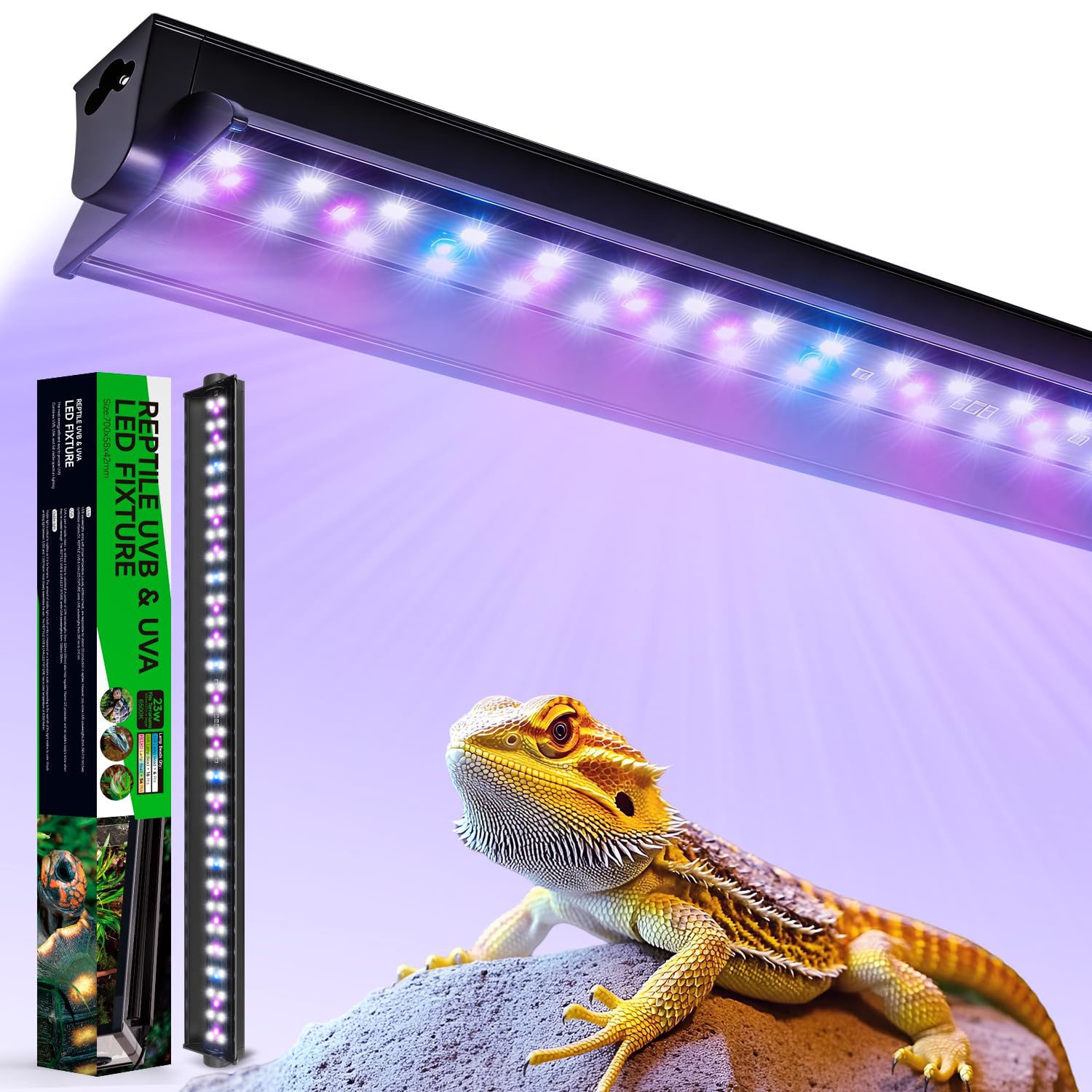 REPTITRIP 23W T5 UVB LED light for bearded dragons delivering strong UVB for healthy activity.