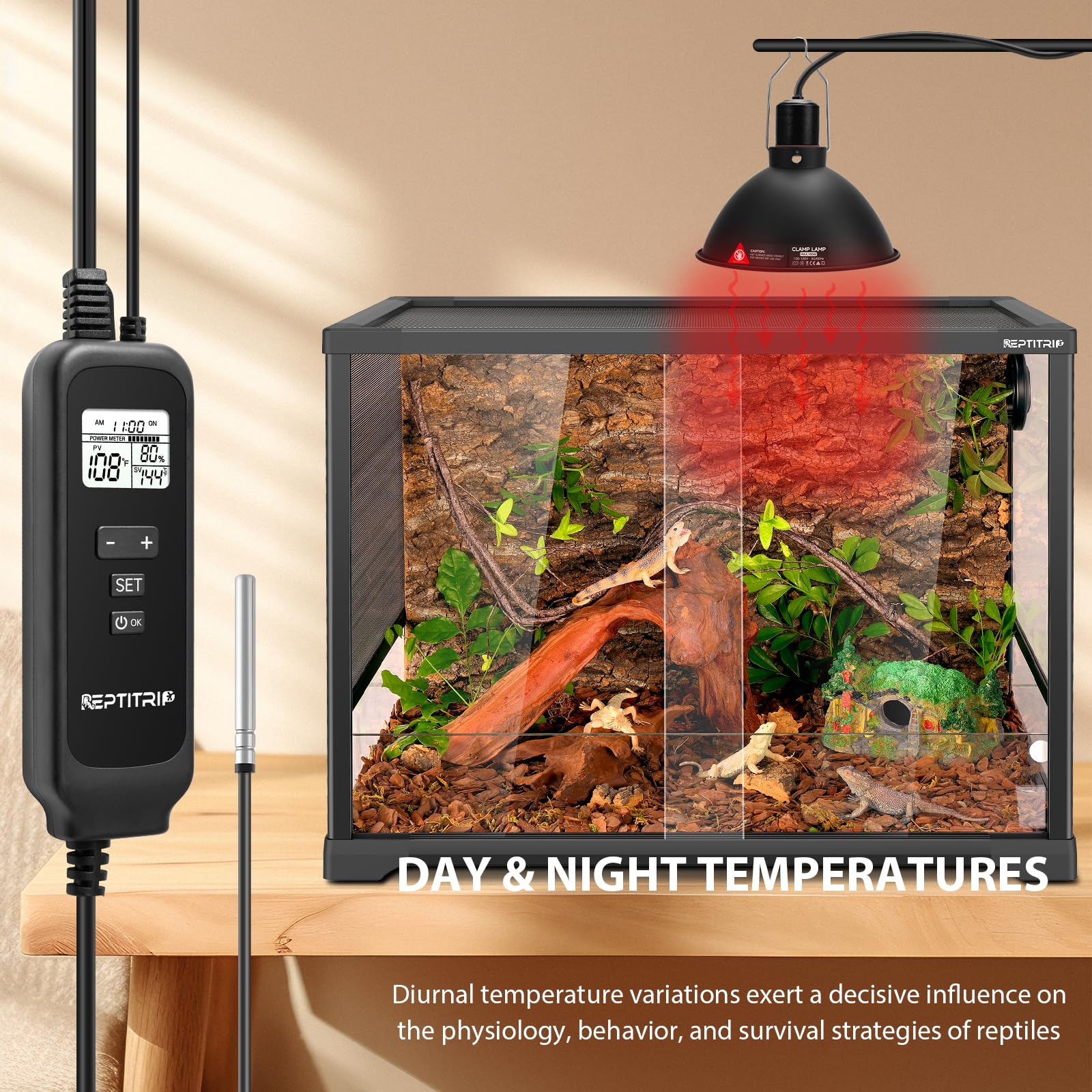 REPTITRIP day and night control to tailor basking and resting temps.