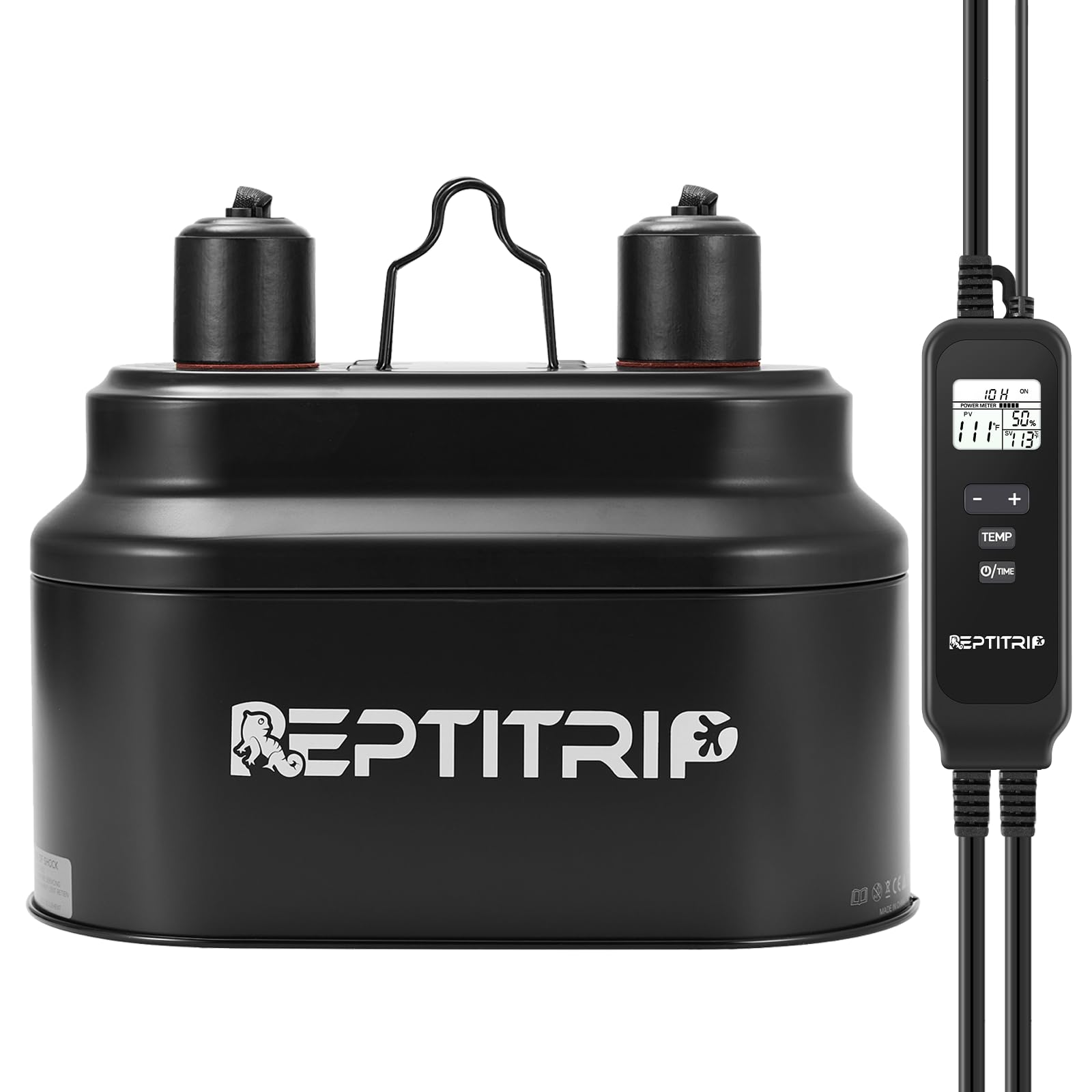REPTITRIP dual fixture front view showing two sockets for heat and light control