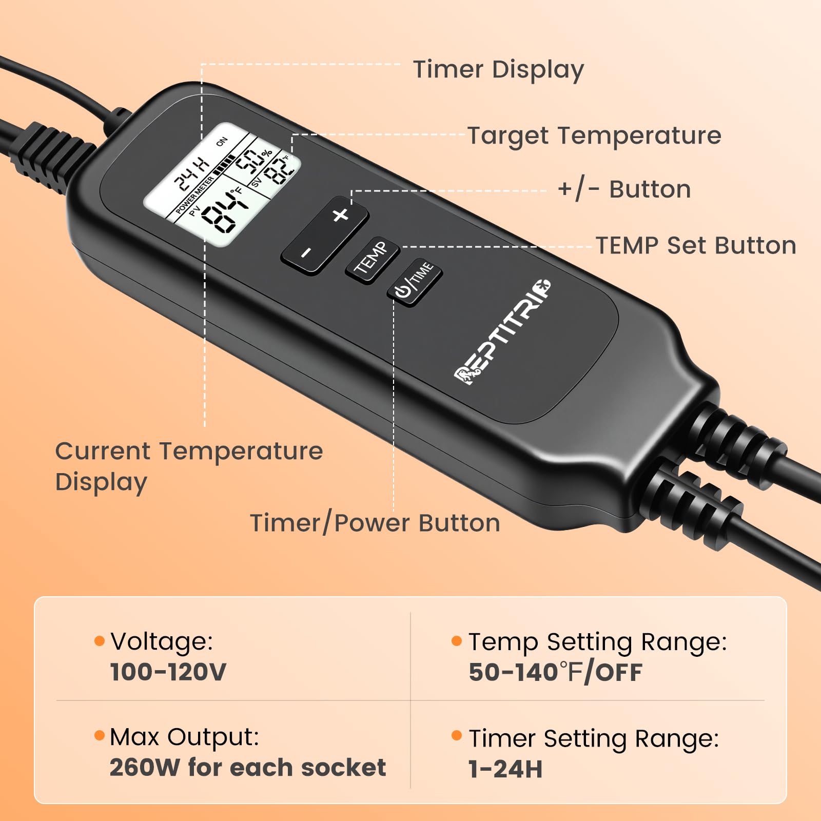 REPTITRIP PT02T clear display for quick temperature checks and setup.