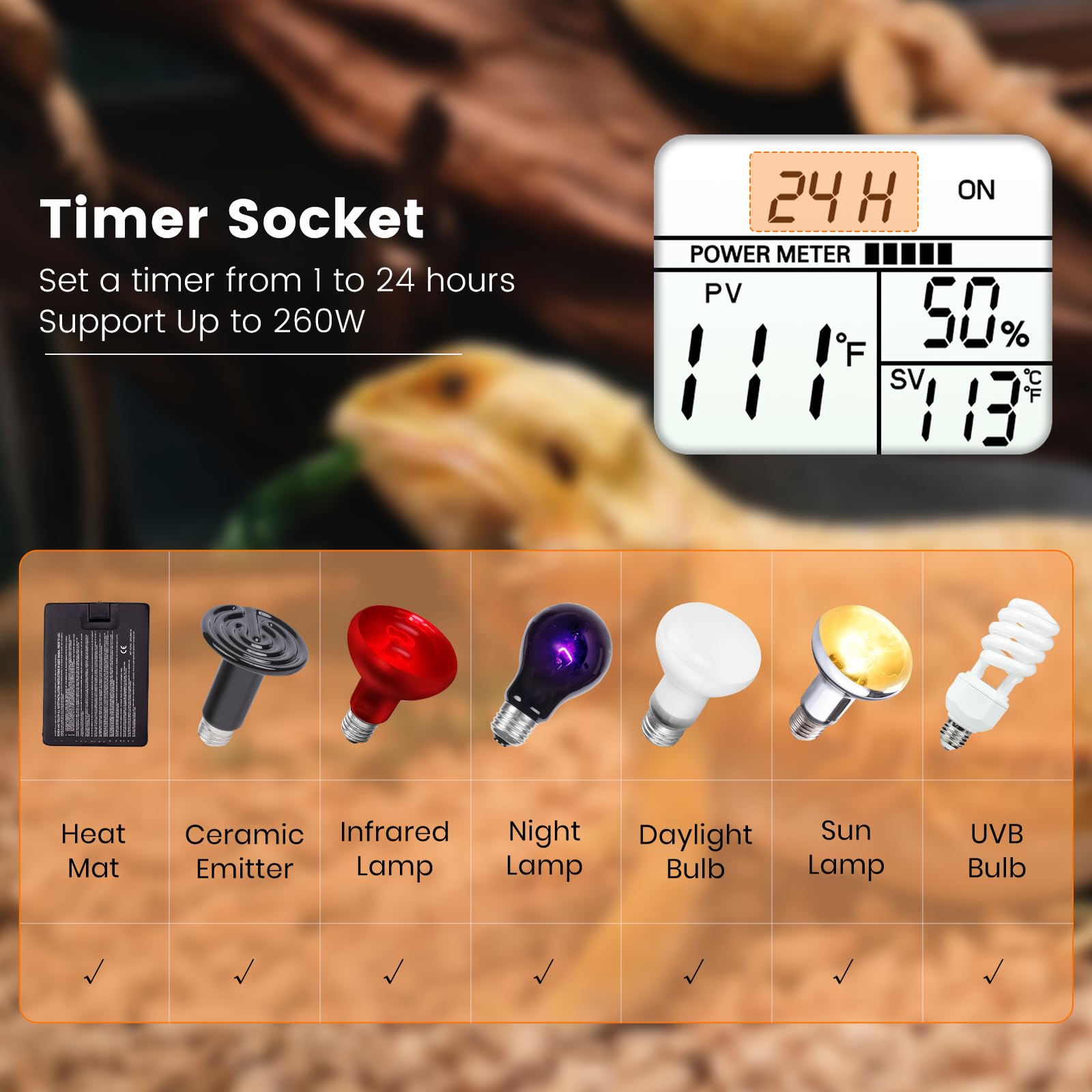 REPTITRIP PT02T temperature sensor placement ensures precise basking temperature control.
