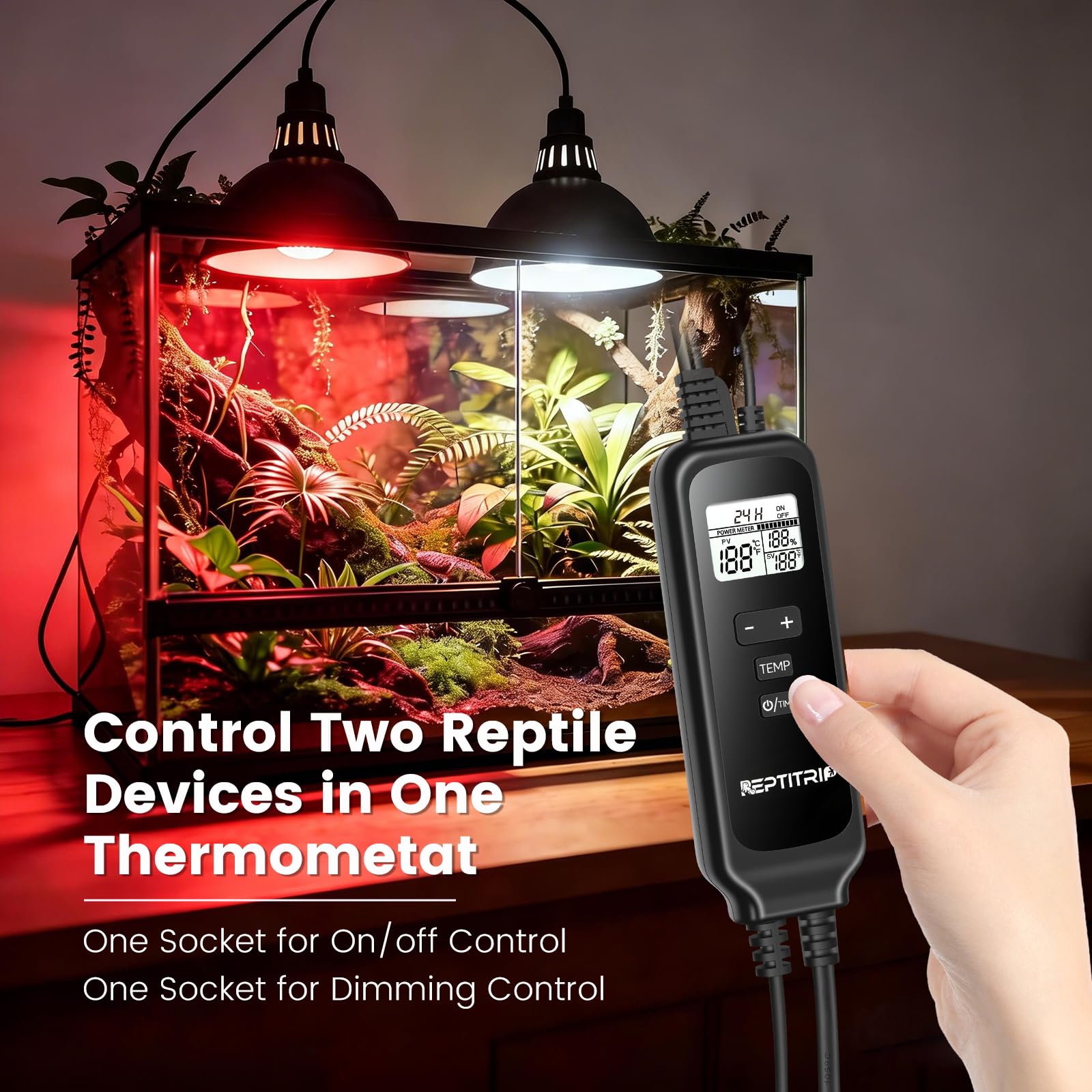 REPTITRIP PT02T timer socket supports daily on/off cycles for basking schedules.