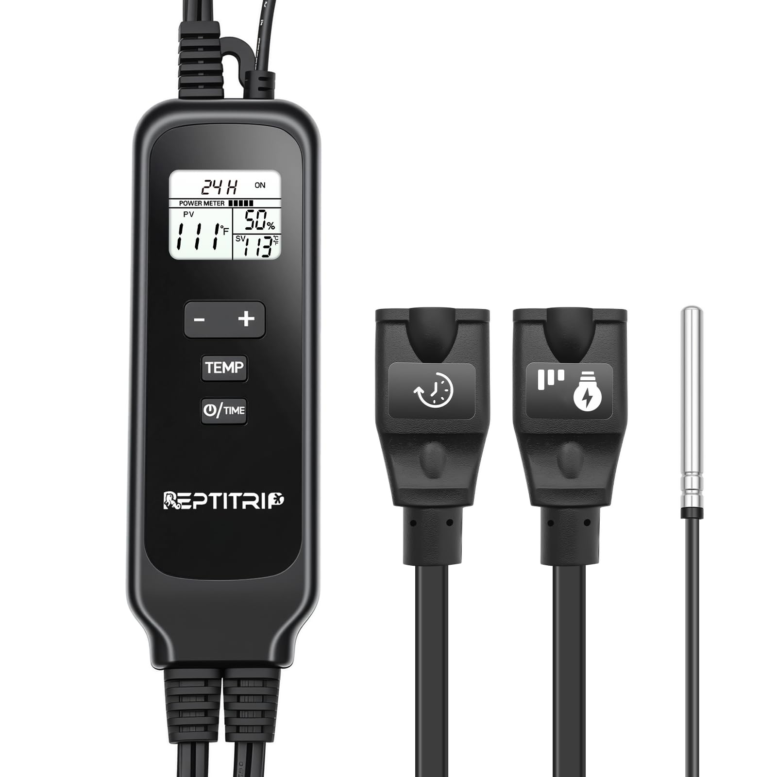 REPTITRIP PT02T two sockets enable dual heating control in reptile enclosures.