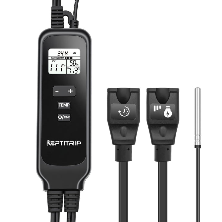REPTITRIP PT02T two sockets enable dual heating control in reptile enclosures.