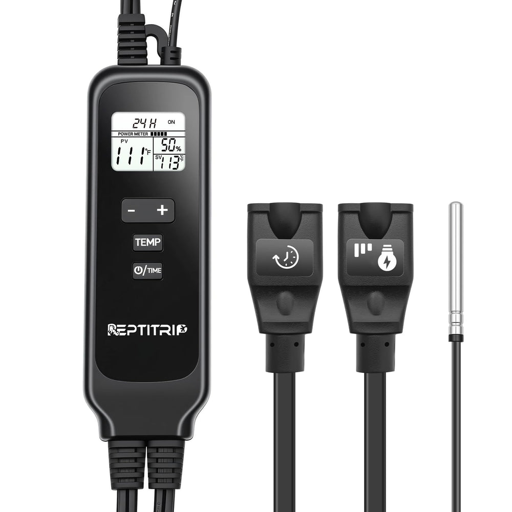 REPTITRIP PT02T two sockets enable dual heating control in reptile enclosures.
