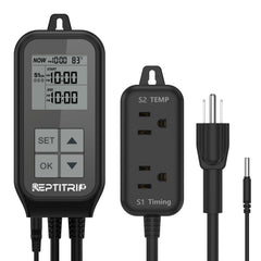 REPTITRIP thermostat front view with dual sockets for precise control