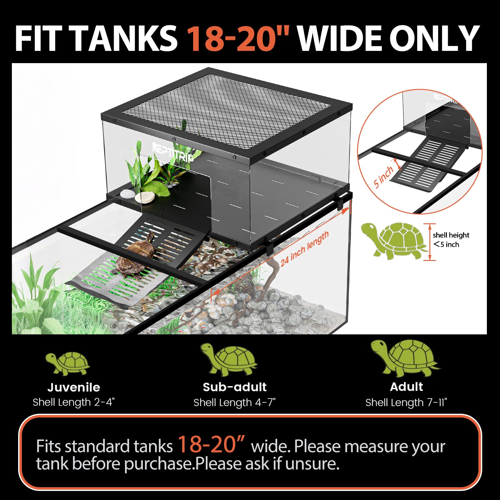 REPTITRIP Turtle Basking Platform side view highlights anti-escape panels for safety