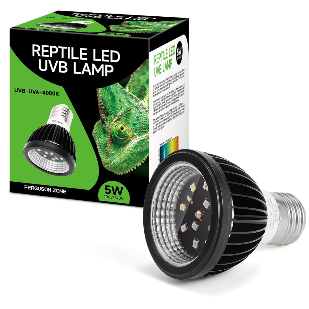 REPTITRIP UVB Light 5W LED bulb in fixture providing moderate exposure for reptiles