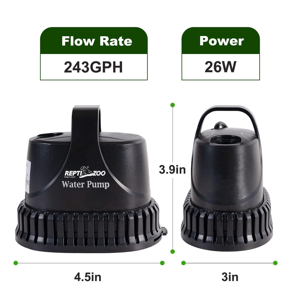 REPTIZOO 243GPH pump shown at an angle for strong, quick water changes