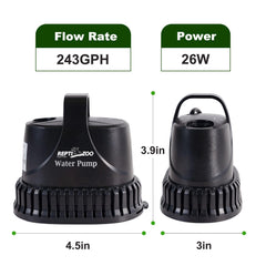 REPTIZOO 243GPH pump shown at an angle for strong, quick water changes