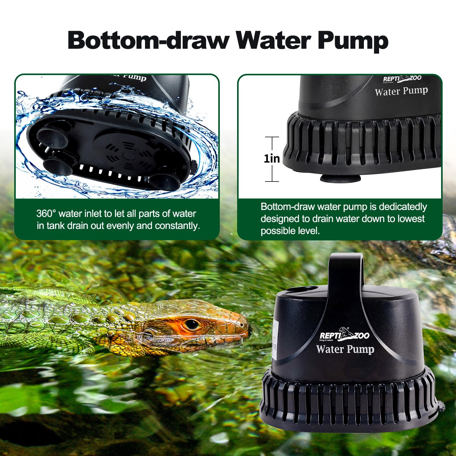 REPTIZOO 26W submersible pump in-tank setup for compact power
