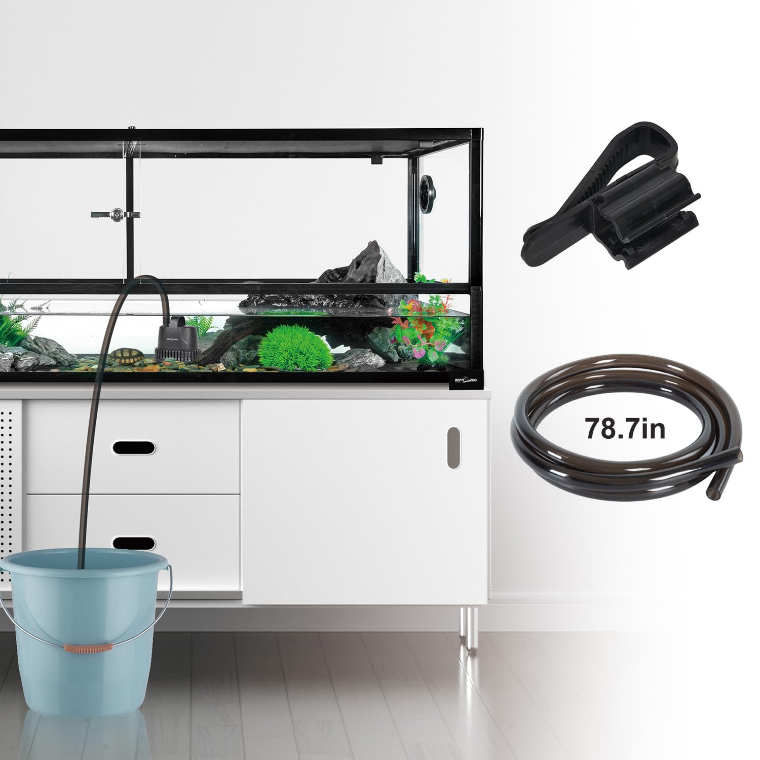 REPTIZOO Bottom-suction design anchors the pump securely inside the tank
