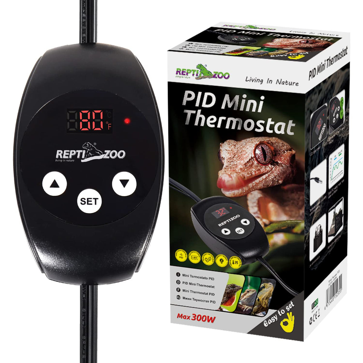 REPTIZOO Dimming Thermostat display shows precise ambient temperature for quick monitoring.