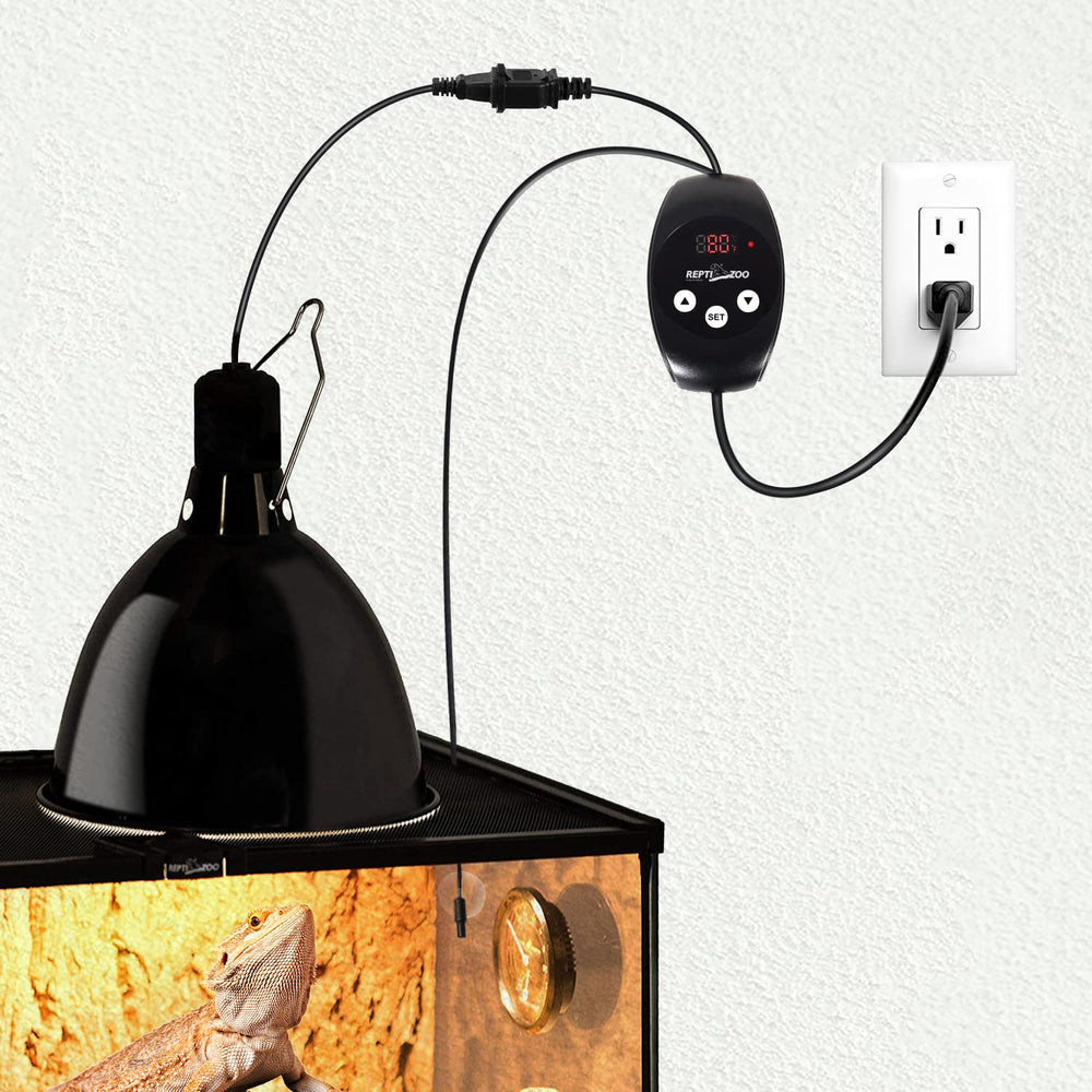 REPTIZOO dimming thermostat fits multiple reptile habitats and setups.