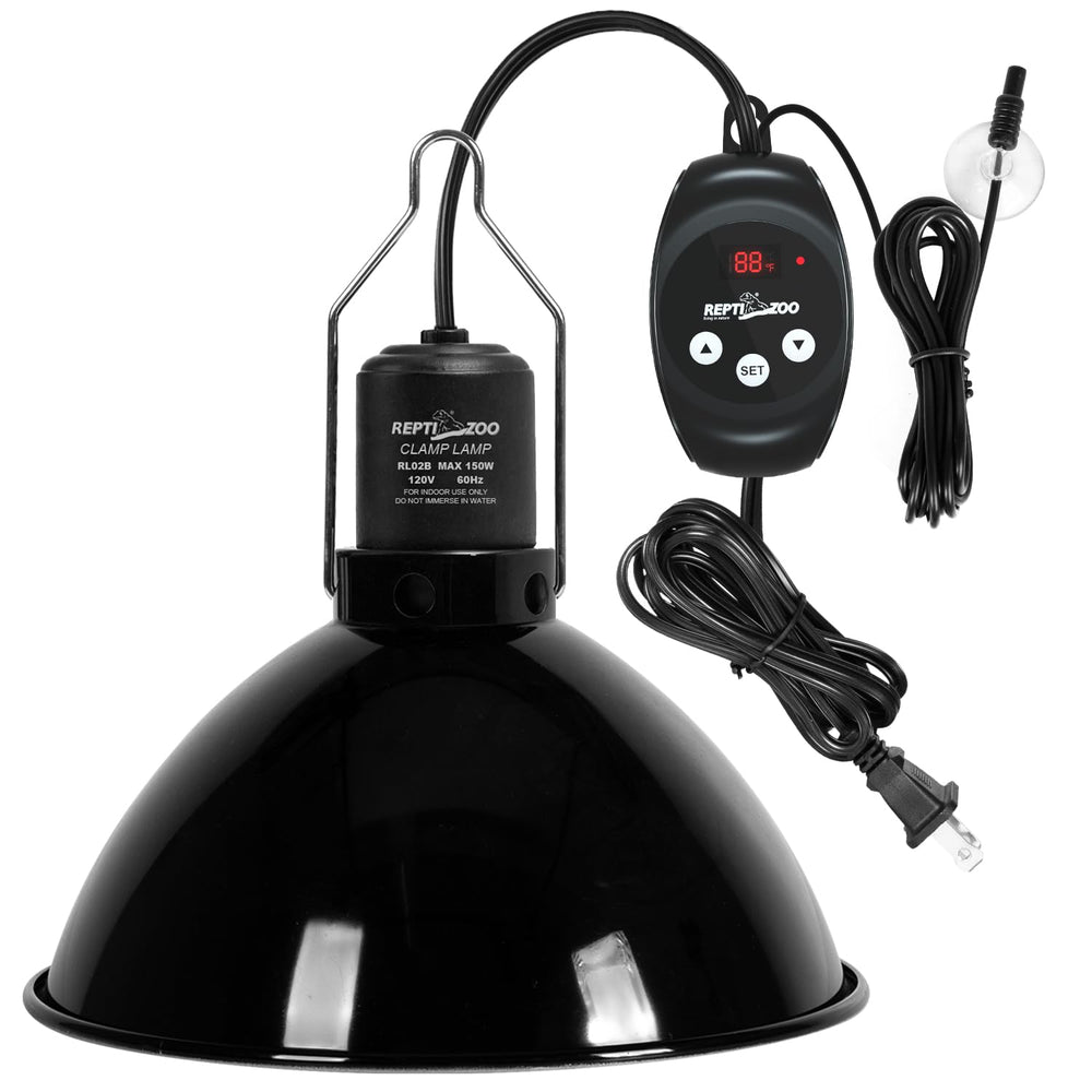 REPTI ZOO dimming thermostat lamp provides precise temperature control for terrarium setups.