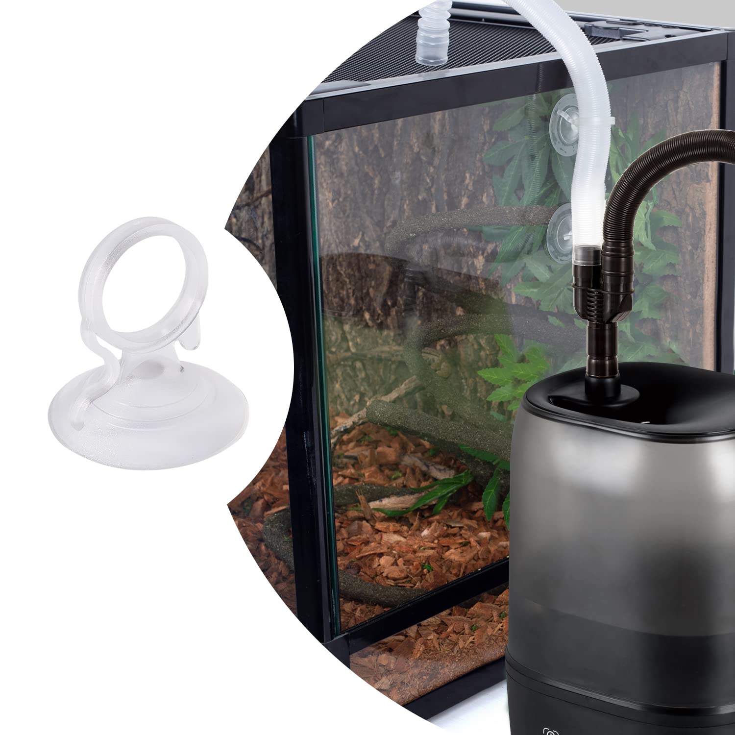 REPTIZOO four-suction-cups secure tubing to terrarium surfaces.