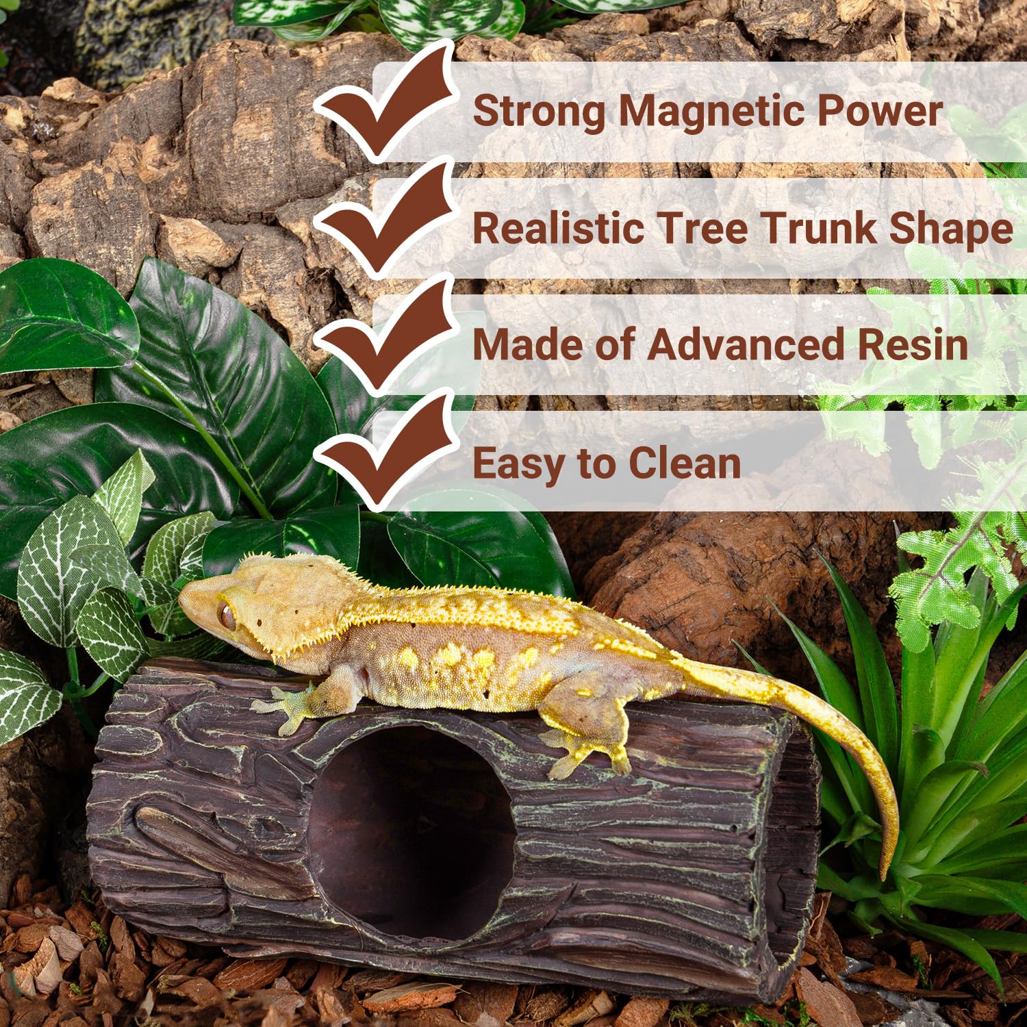 REPTIZOO gecko hide and climb toy encourages exploration and hiding behavior
