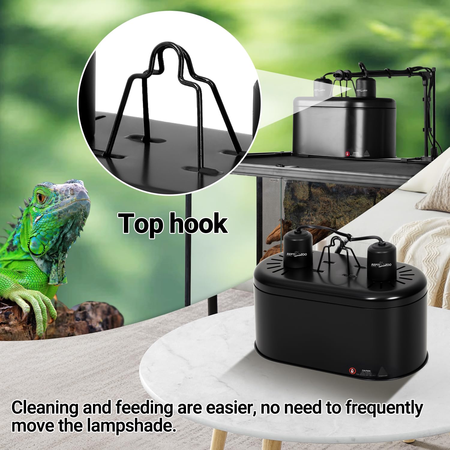 REPTI ZOO heat dissipation holes support cooler operation and longer lamp life.