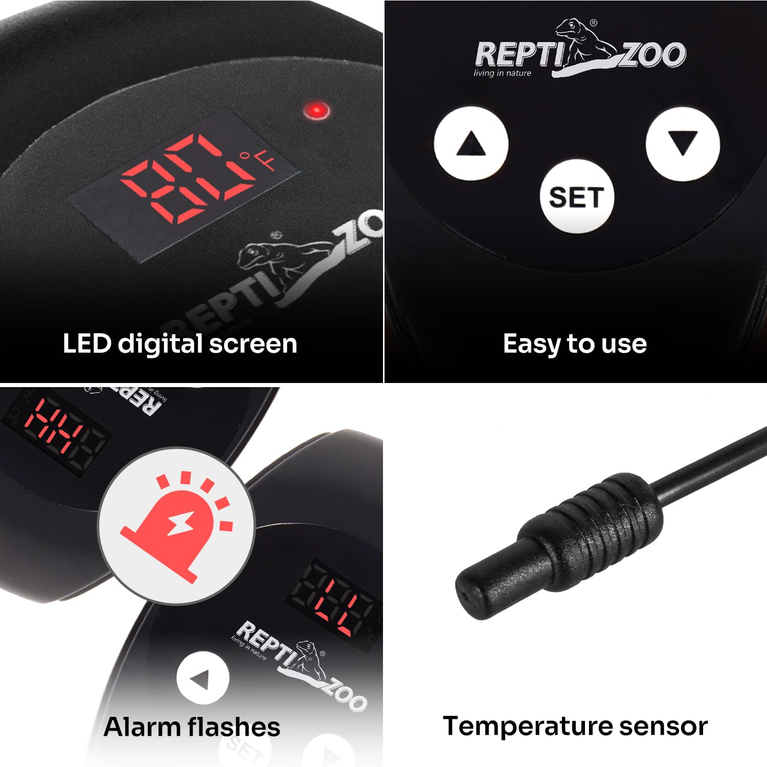 REPTIZOO heat lamp setup shows dimming control for safer day-night cycles.