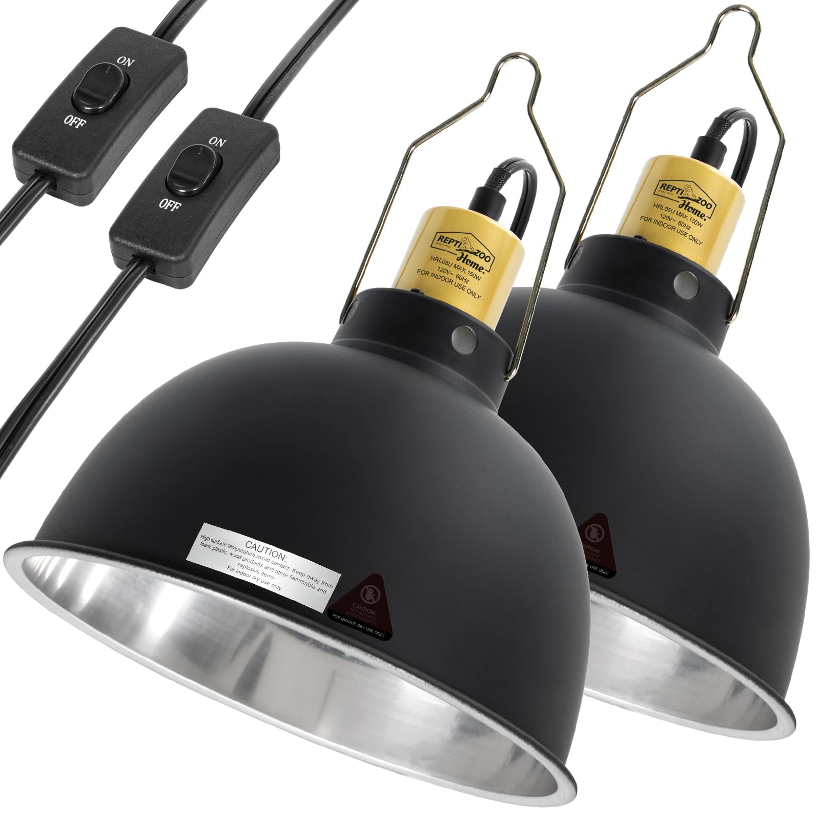 REPTIZOO HOME 2Pack reptile dome light fixture with dual sockets for heat and UVB delivery