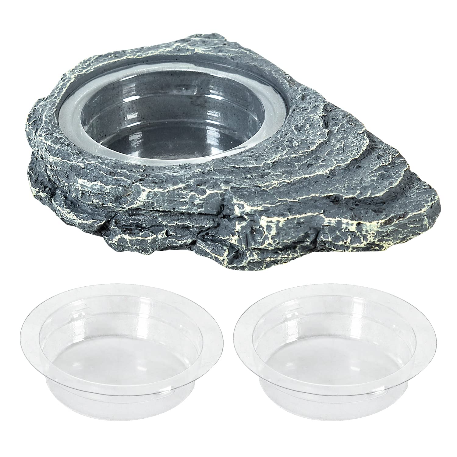 REPTIZOO magnetic feeder ledge with three cups for convenient reptile meals.