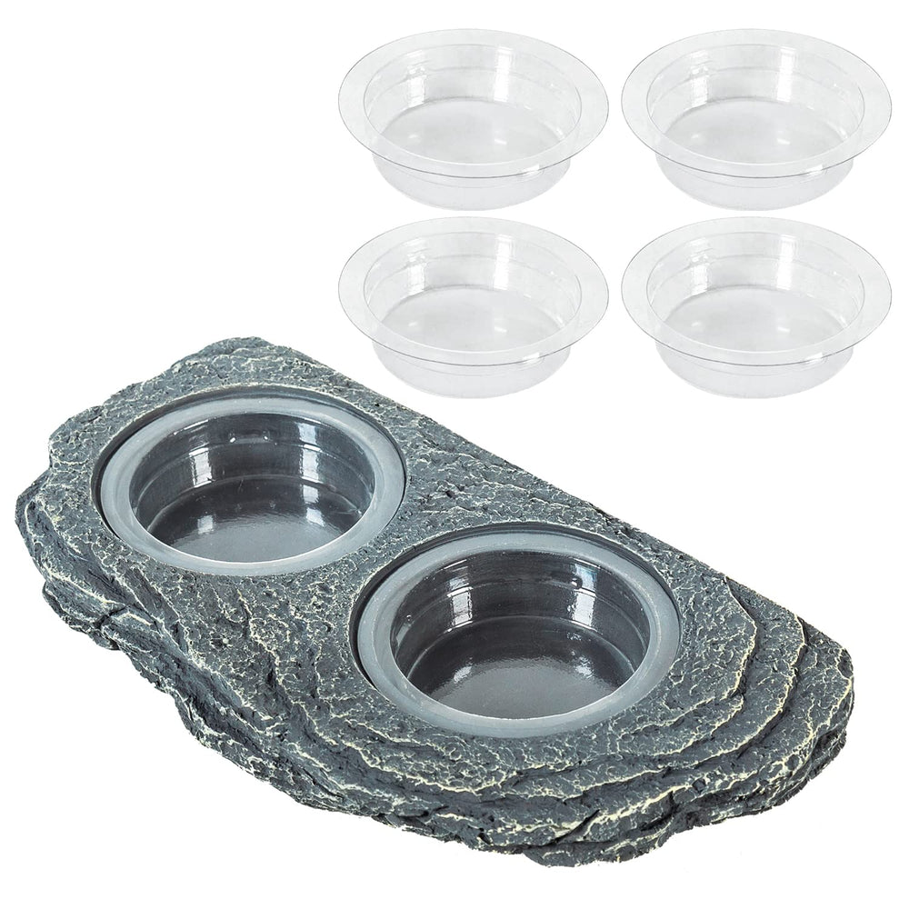 REPTIZOO magnetic feeder ledge with double bowls for secure reptile feeding