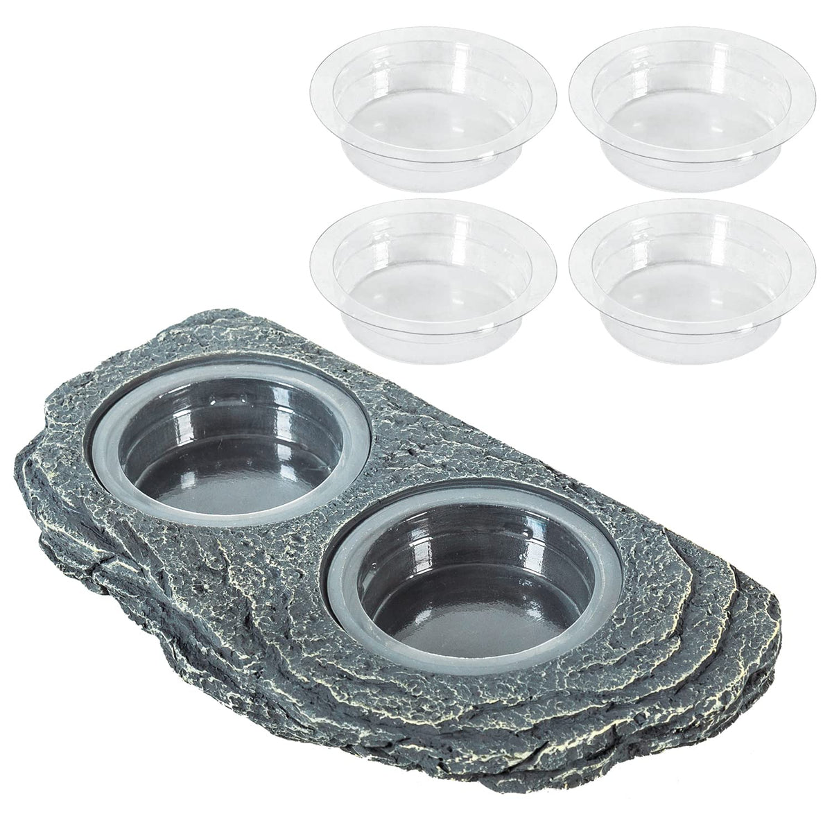 REPTIZOO magnetic feeder ledge with double bowls for secure reptile feeding