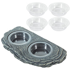 REPTIZOO magnetic feeder ledge with double bowls for secure reptile feeding