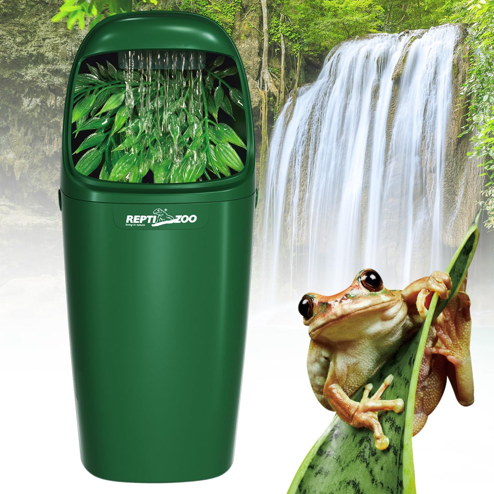 REPTIZOO Reptile Waterfall Fountain with decorative leaves in terrarium