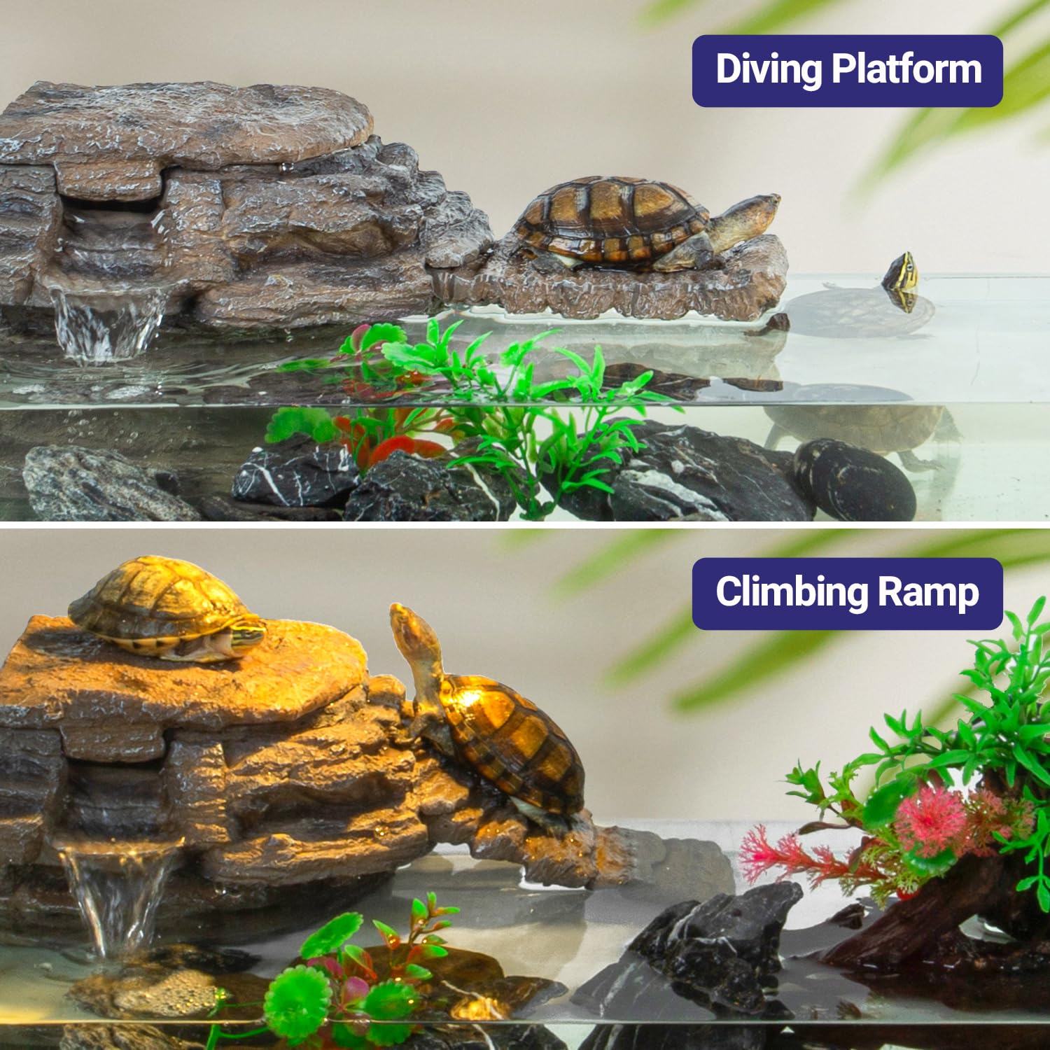 REPTI ZOO turtle-filter-detachable-bridge offers versatile use as ramp or diving platform.