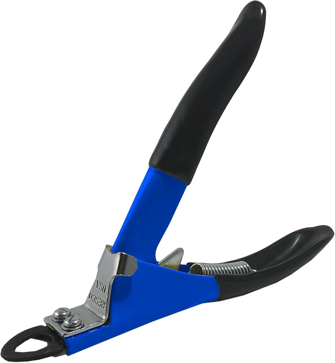 Resco Original Deluxe dog nail clipper, USA-made, on the tool for a clean guillotine cut for safe trims