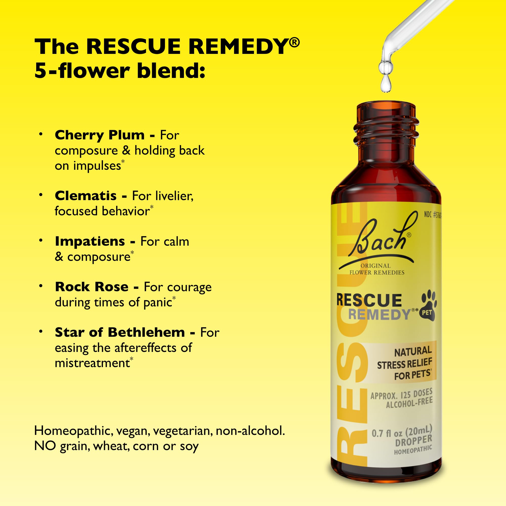 RESCUE Remedy Pet Dropper label shows UK-made production for trusted pet wellness.