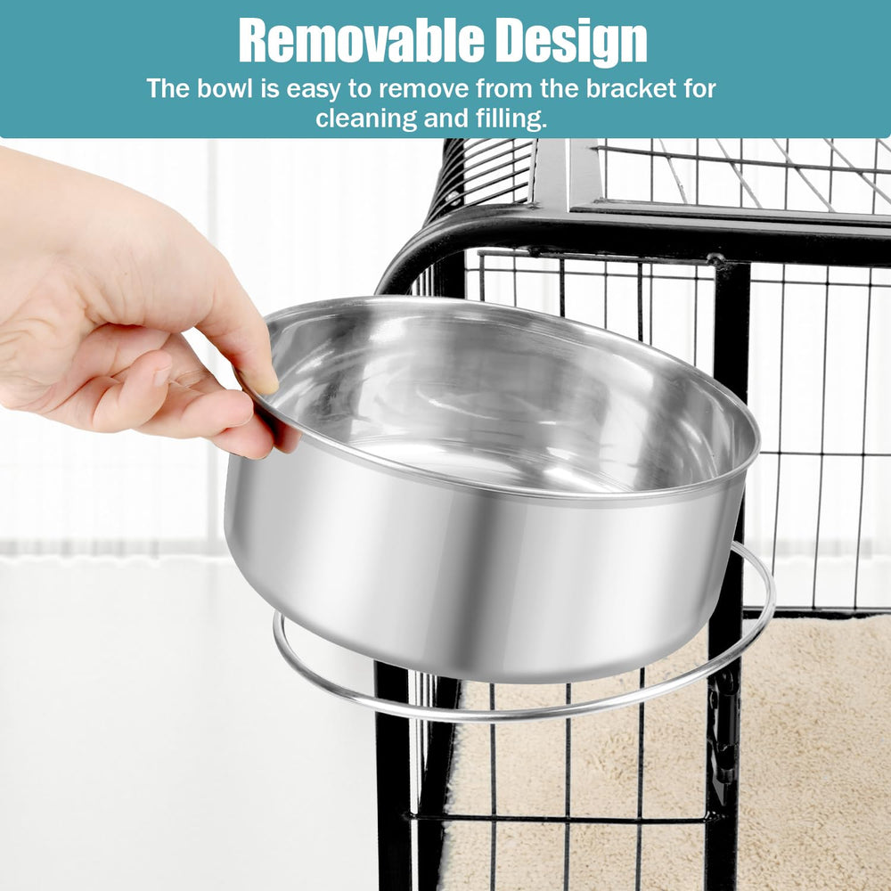 Reshiho water bowl inside a cage maintains fresh water and clean surroundings